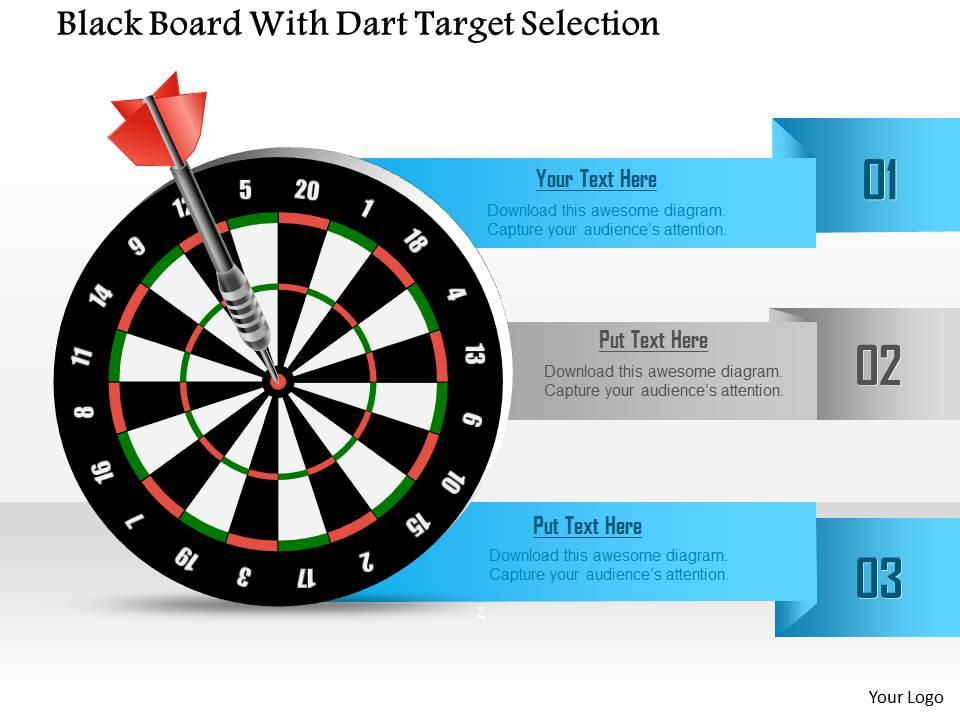 1114 Black Board With Dart Target Selection Powerpoint Template PowerPoint Slides Diagrams
