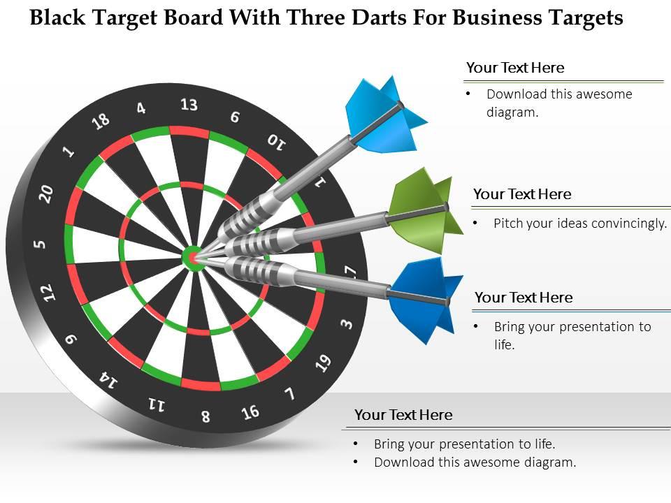 1114 Black Target Board With Three Darts For Business Targets Powerpoint Template PowerPoint