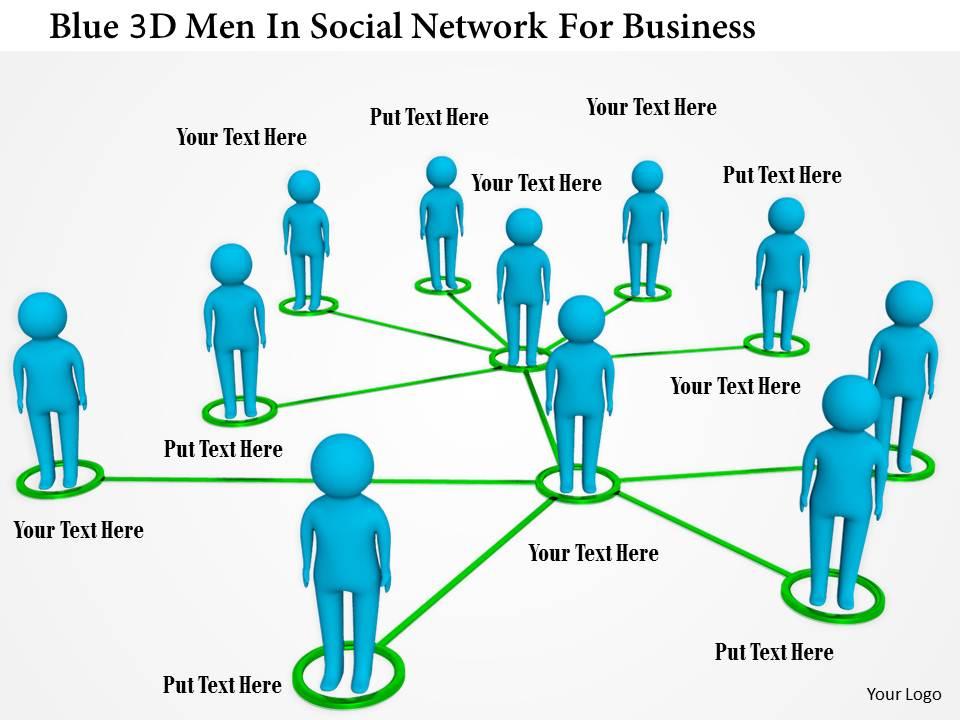 1114 blue 3d men in social network for business ppt graphics icons Slide01