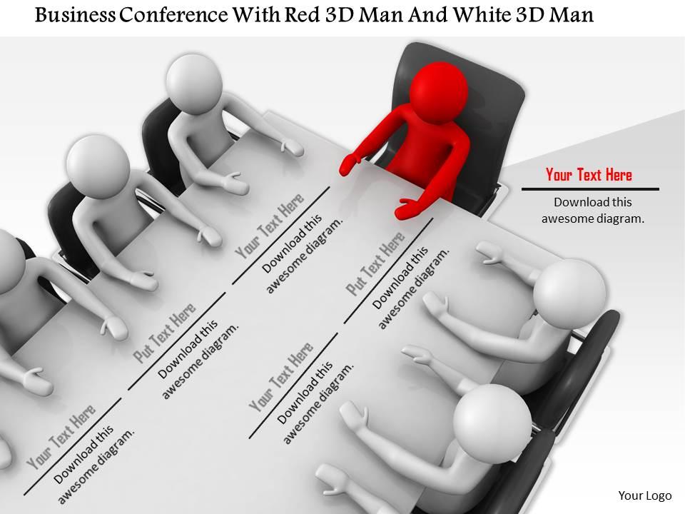 1114 business conference with red 3d man and white 3d men ppt graphics icons Slide01