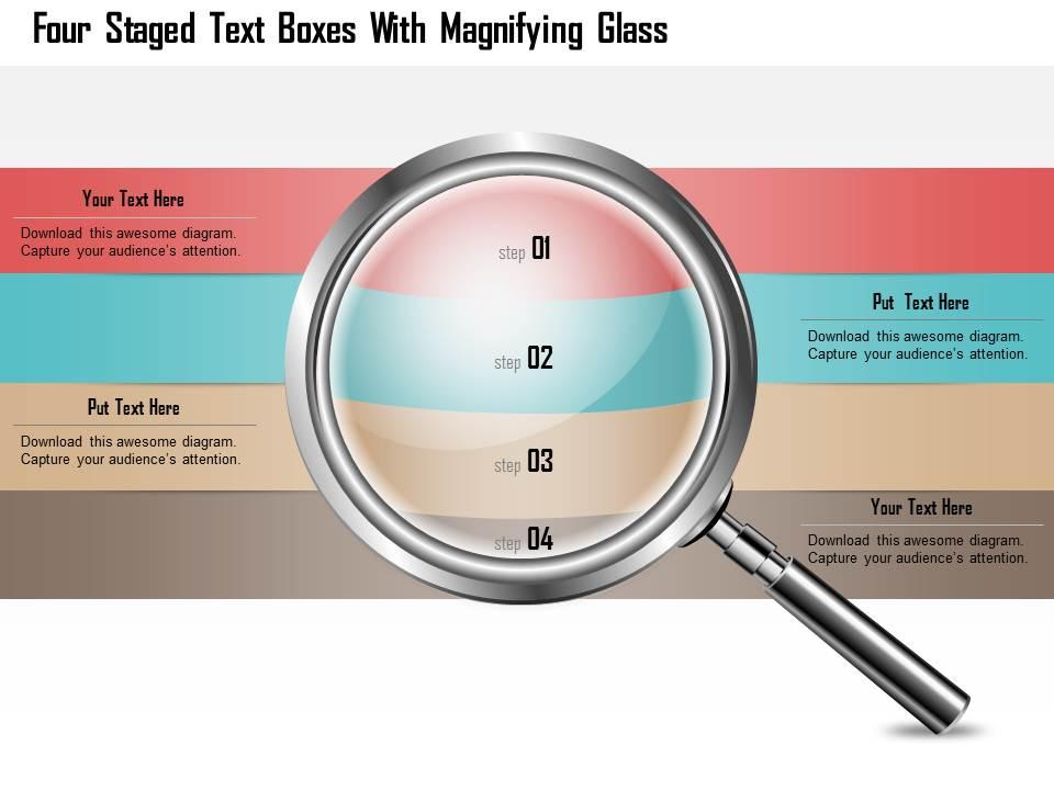 1114 Four Staged Text Boxes With Magnifying Glass Powerpoint Template ...