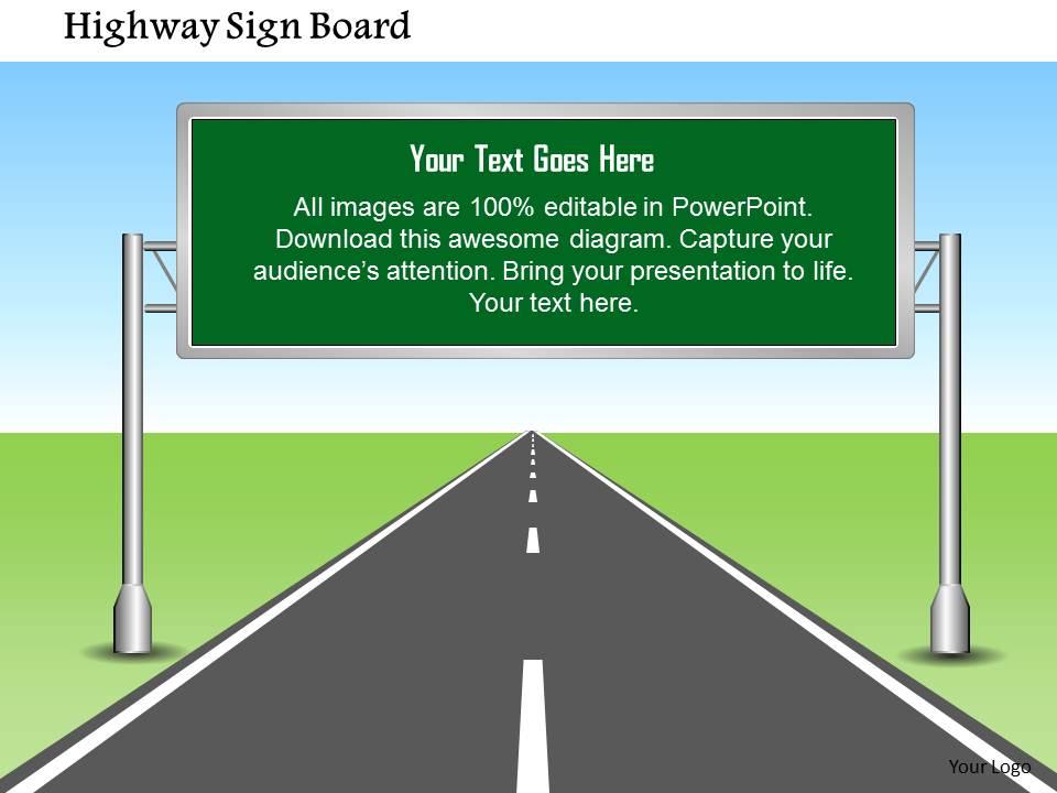 1114 highway sign board with editable text powerpoint presentation Slide01