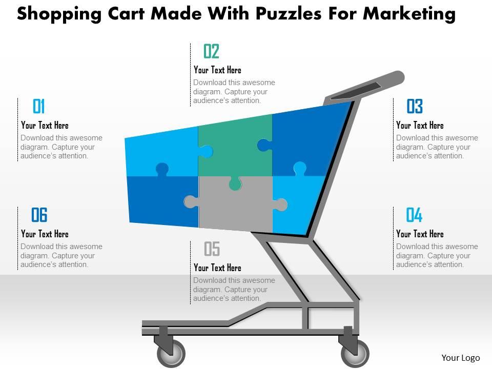 1114 shopping cart made with puzzles for marketing powerpoint template Slide01
