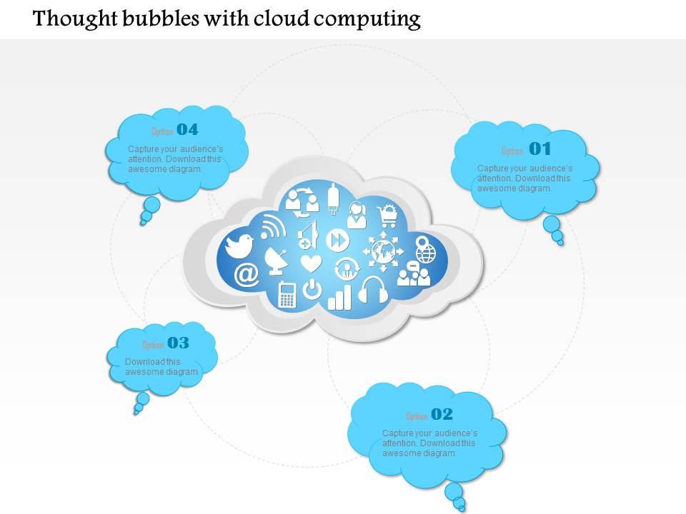 1114 thought bubbles with cloud computing in the middle with social icons ppt slide Slide01