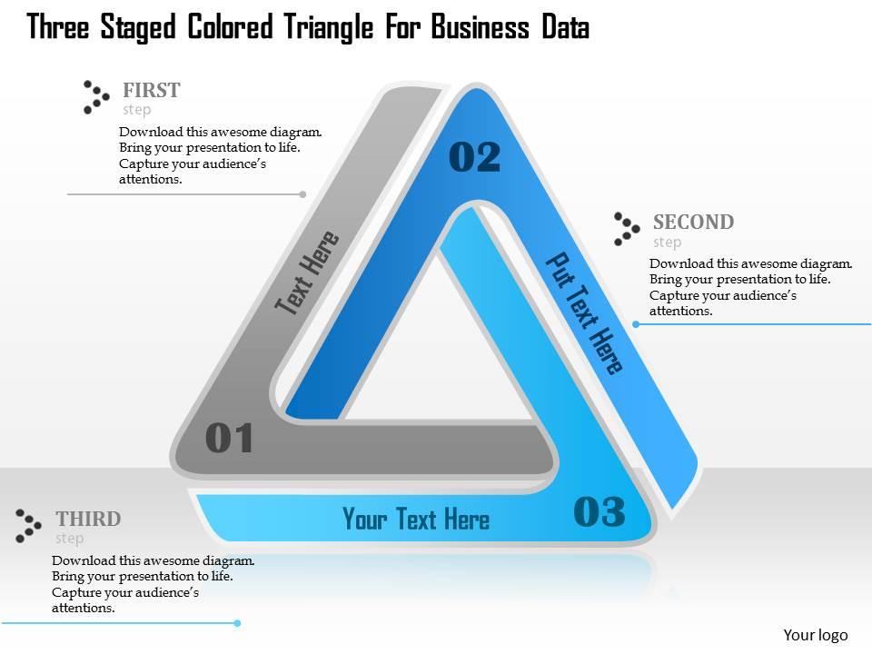 1114 three staged colored triangle for business data powerpoint template Slide01
