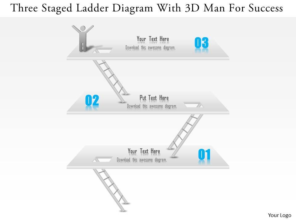 1114 three staged ladder diagram with 3d man for success powerpoint template Slide01