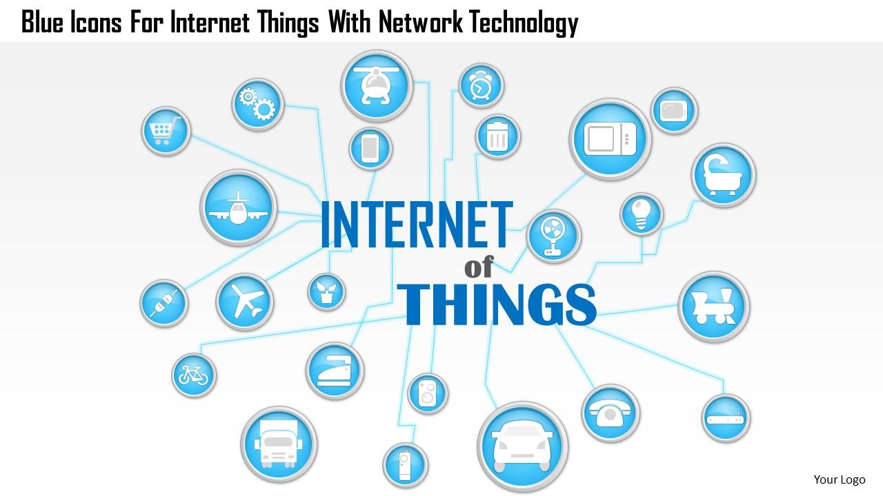 1214 blue icons for internet things with network technology powerpoint template Slide01