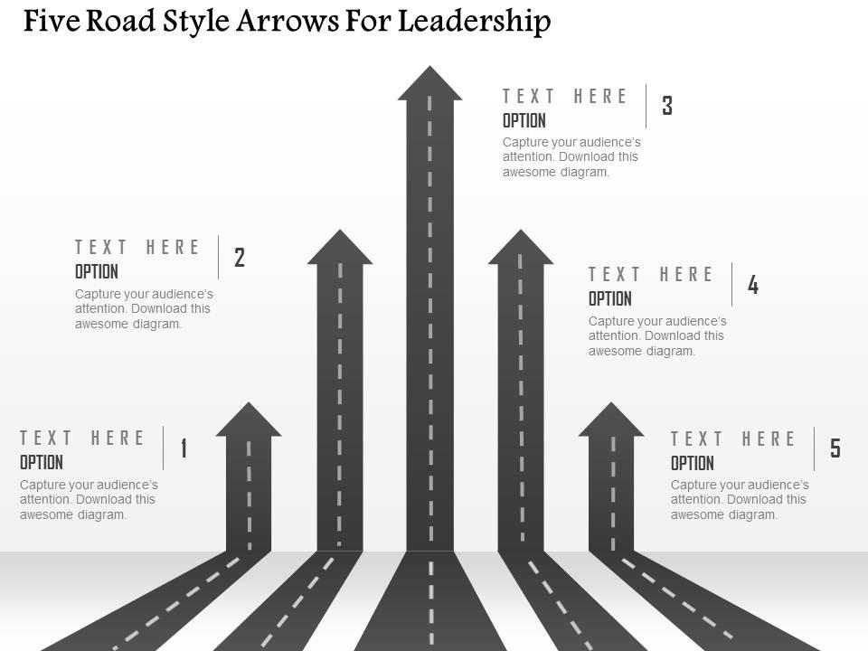 1214 five road style arrows for leadership powerpoint template Slide01