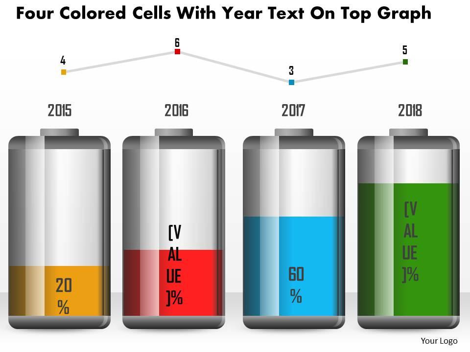 1214 four colored cells with year text on top graph powerpoint slide Slide01