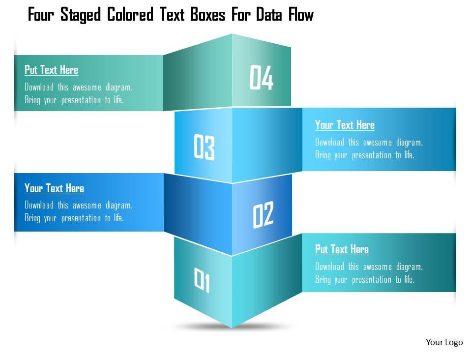 1214 Four Staged Colored Text Boxes For Data Flow PowerPoint Template