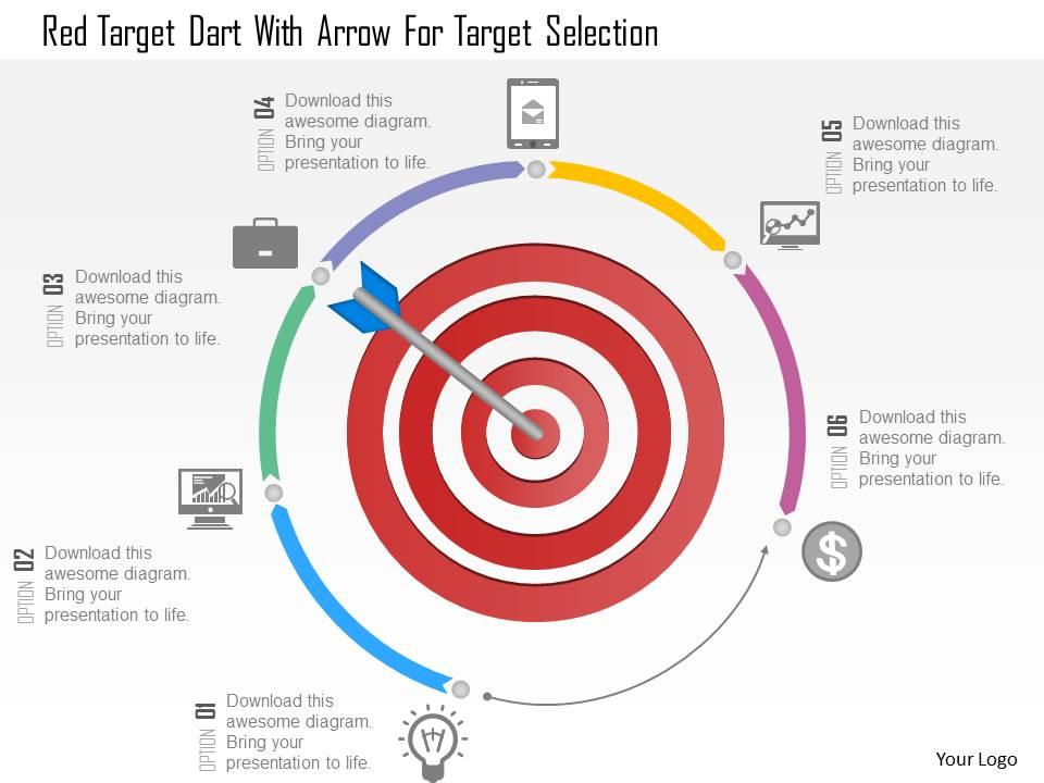 1214 red target dart with arrow for target selection powerpoint template Slide01