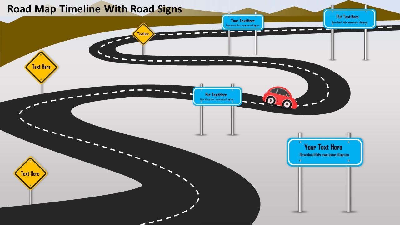 1214 road map timeline with road signs powerpoint presentation Slide00