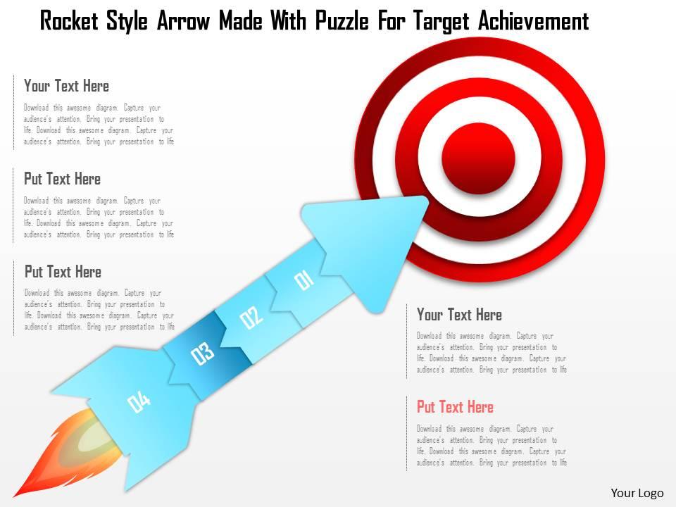 1214 rocket style arrow made with puzzle for target achievement powerpoint template Slide01