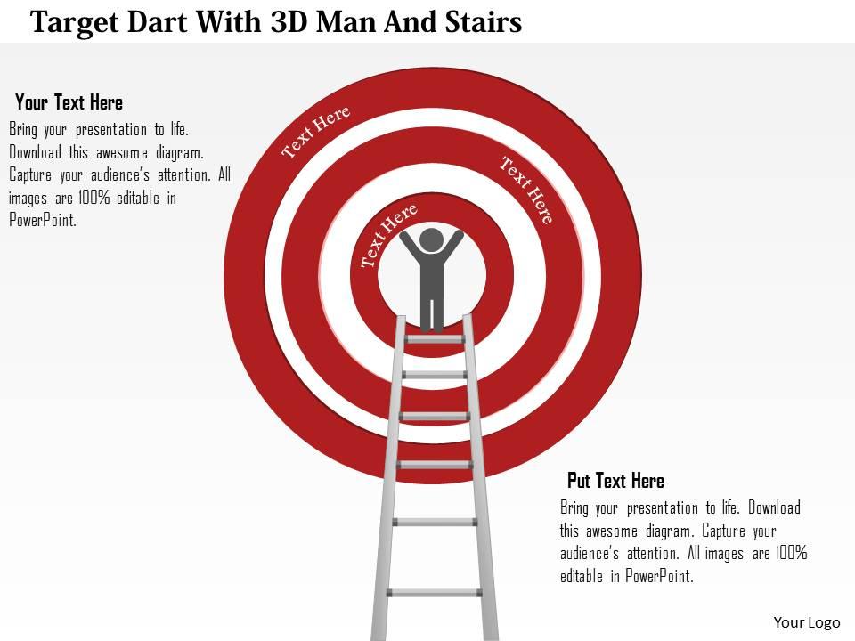 1214 target dart with 3d man and stairs powerpoint template Slide01