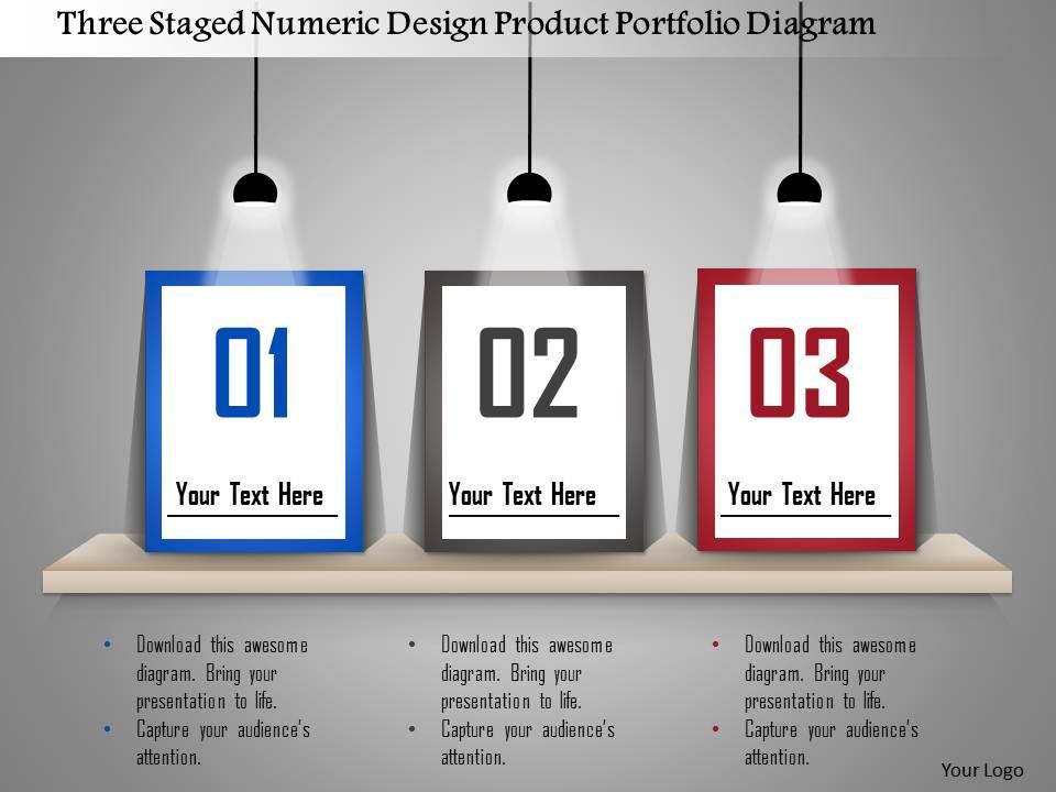 1214 three staged numeric design product portfolio diagram powerpoint template Slide00
