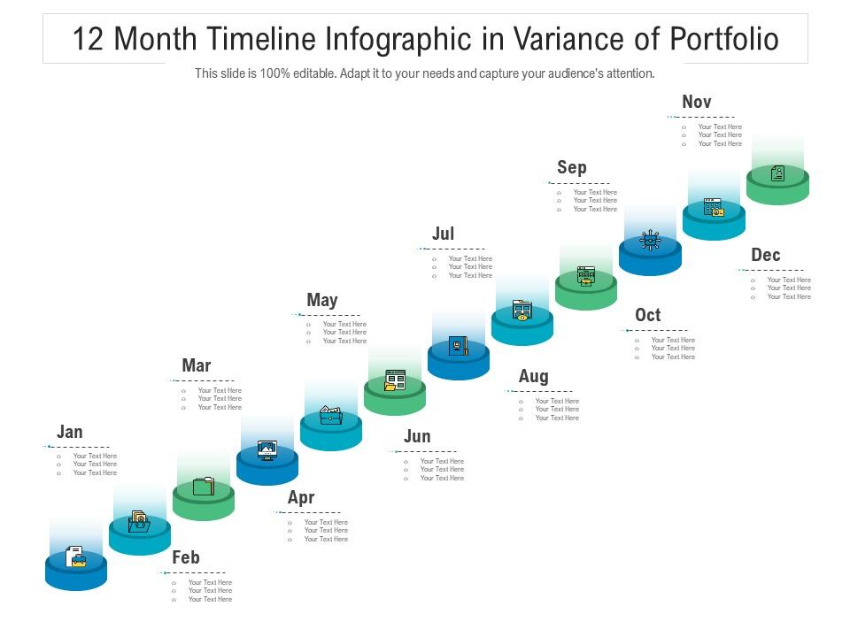 12 month timeline in variance of portfolio infographic template Slide00