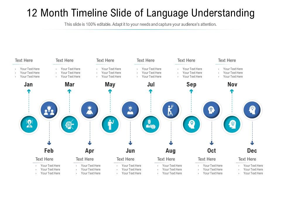 12 month timeline slide of language understanding infographic template Slide00