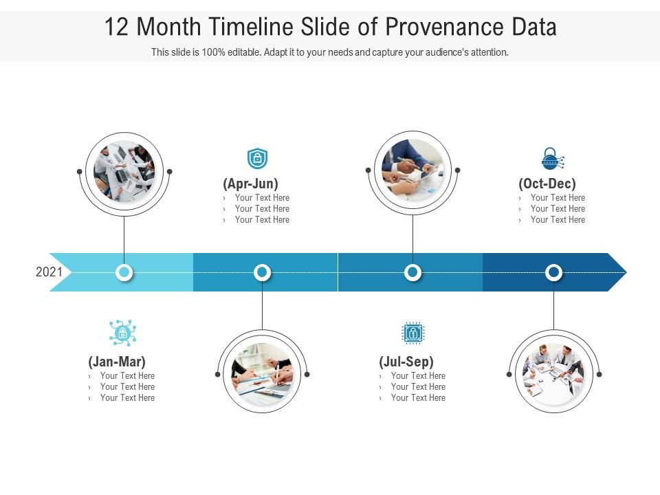 12 month timeline slide of provenance data infographic template Slide00