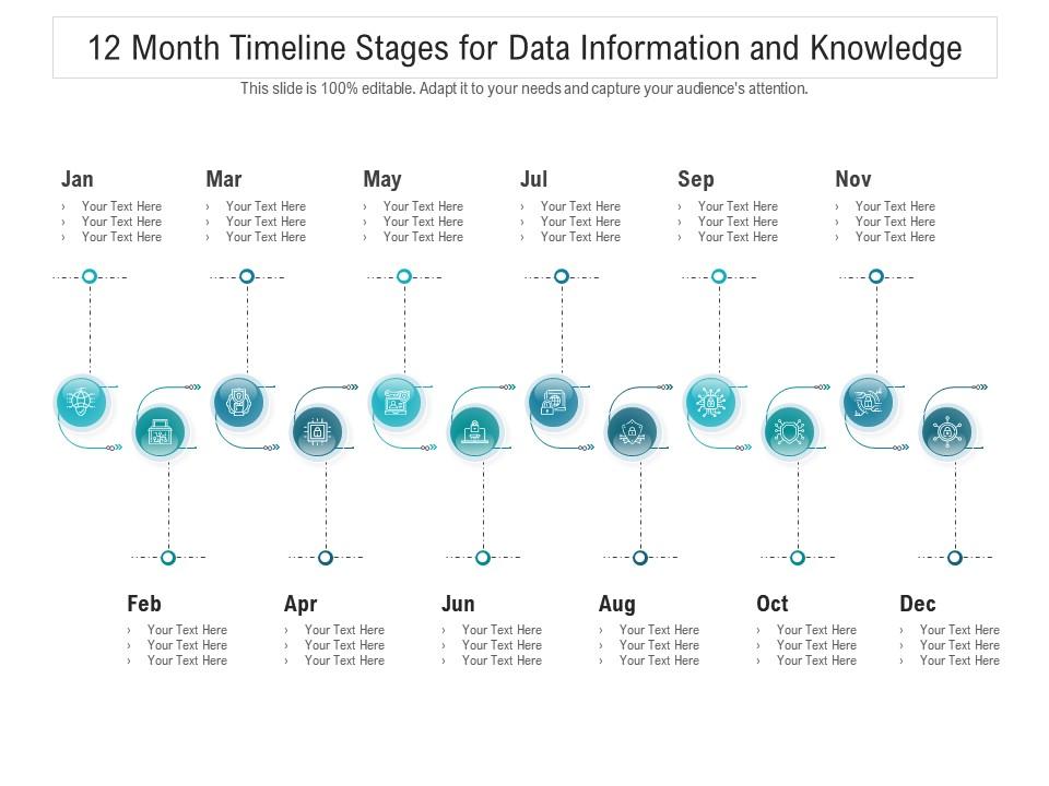 12 month timeline stages for data information and knowledge infographic template Slide00