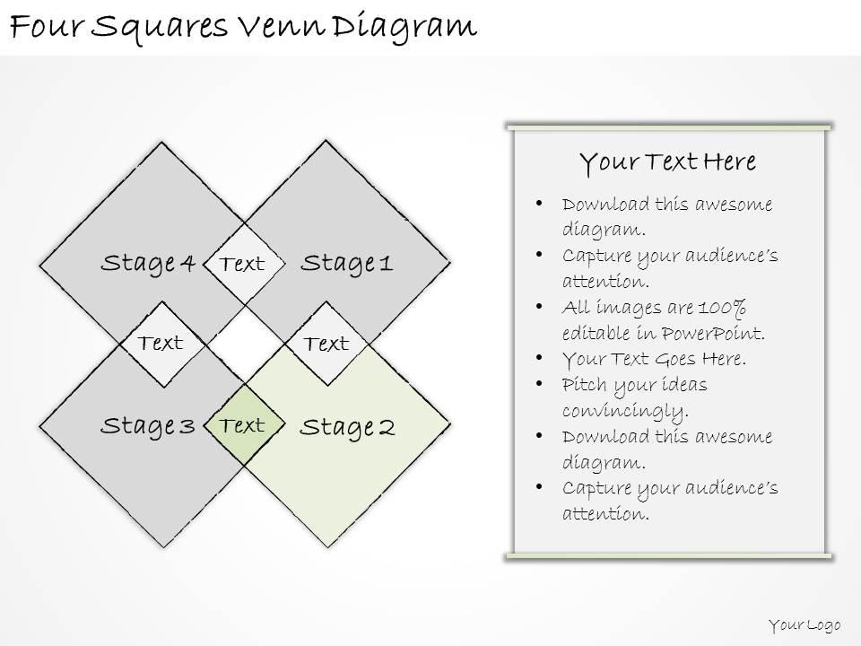 1814 Business Ppt Diagram Four Squares Venn Diagram Powerpoint