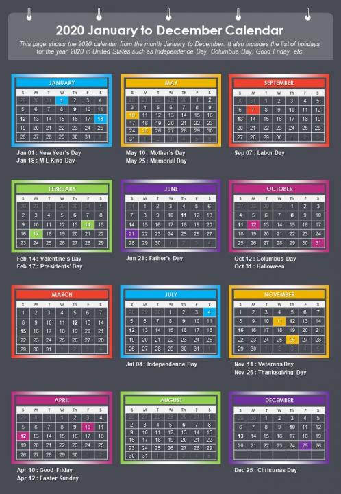 2020 january to december calendar presentation report infographic ppt pdf document Slide01