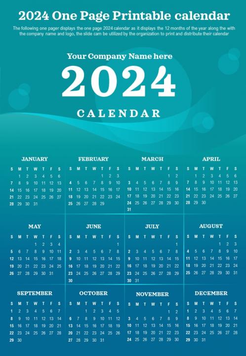2024 One Page Printable Calendar Presentation Report Infographic PPT PDF  Document, Presentation Graphics, Presentation PowerPoint Example