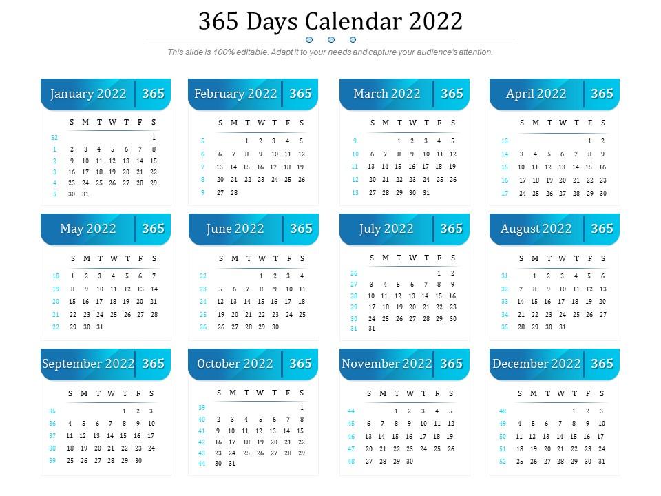 Days Calendar 2022 365 Days Calendar 2022 | Presentation Graphics | Presentation Powerpoint  Example | Slide Templates