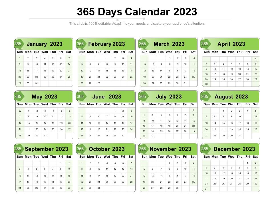 365 Days Calendar 2023 Presentation Graphics Presentation