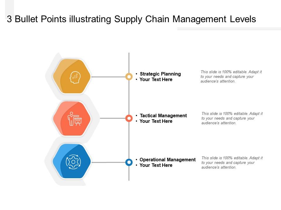 3 bullet points illustrating supply chain management levels Slide00