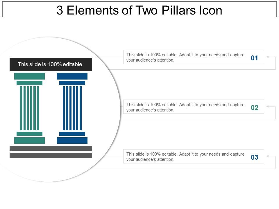 3 Elements Of Two Pillars Icon Sample Of Ppt Presentation Graphics