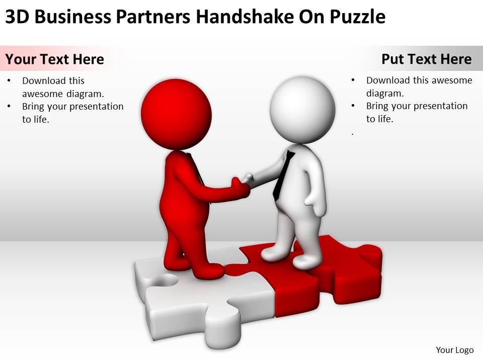 3d business partners handshake on puzzle ppt graphics icons powerpoint Slide01