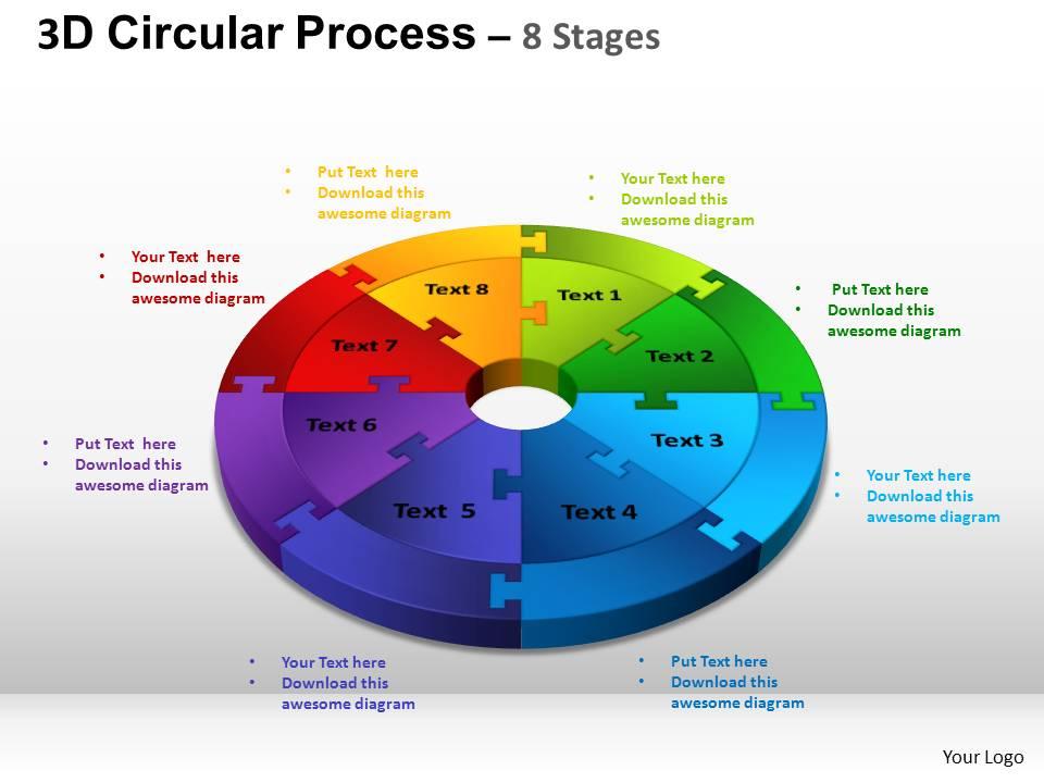 3d Circular Process Cycle Diagram Chart 8 Stages Design 3 Ppt Templates 0412 Slide01