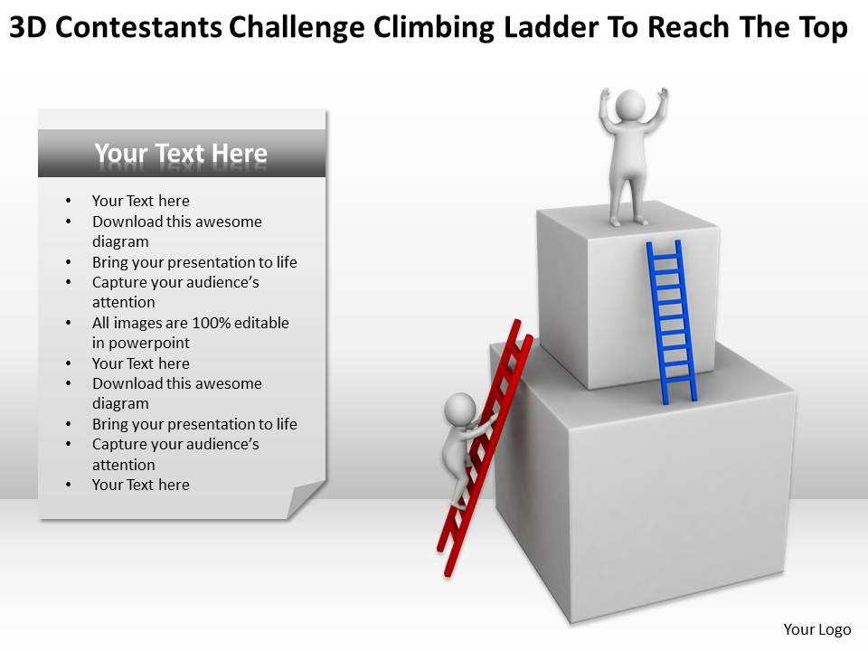 3d contestants challenge climbing ladder to reach the top ppt graphics icons powerpoint Slide01