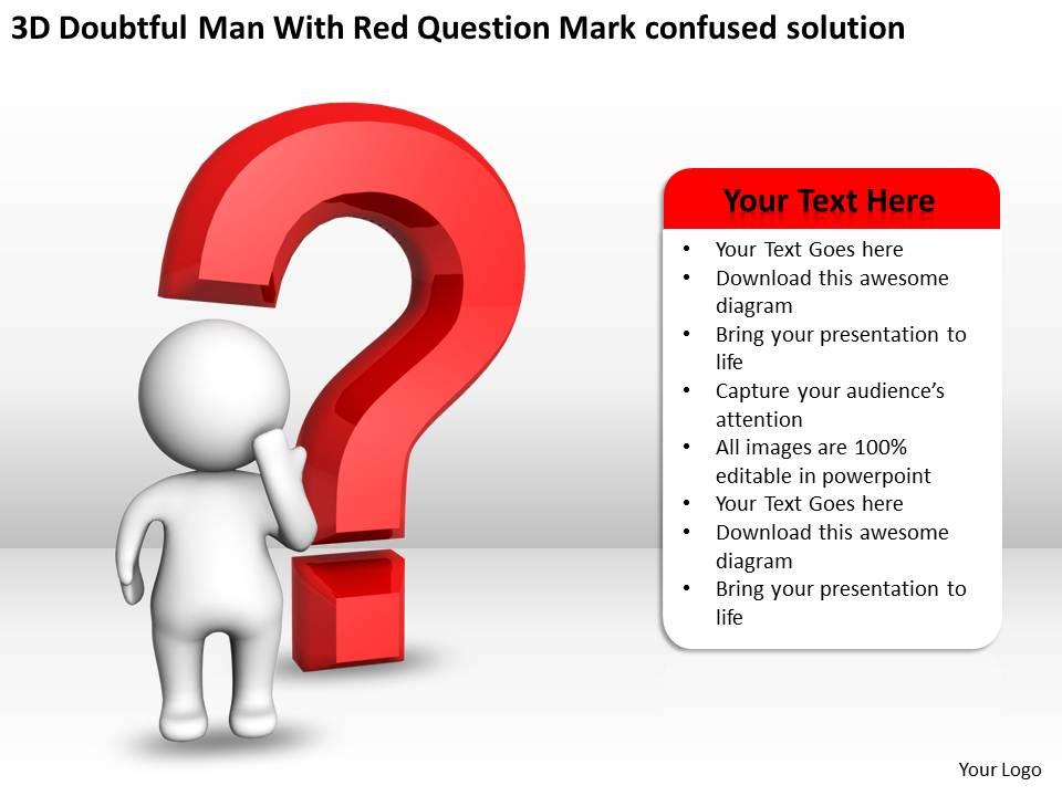 3d doubtful man with red question mark confused solution ppt graphic icon Slide00