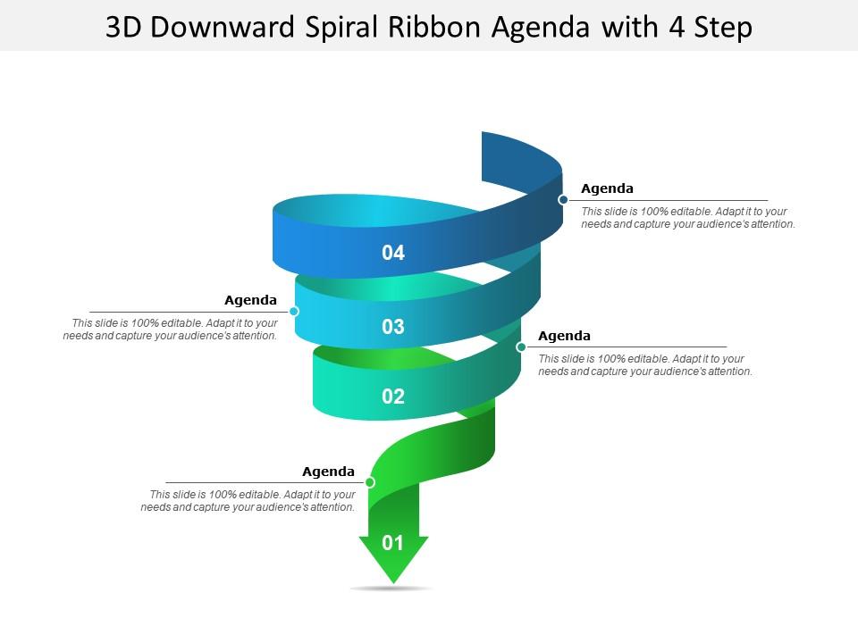 3d downward spiral ribbon agenda with 4 step Slide01