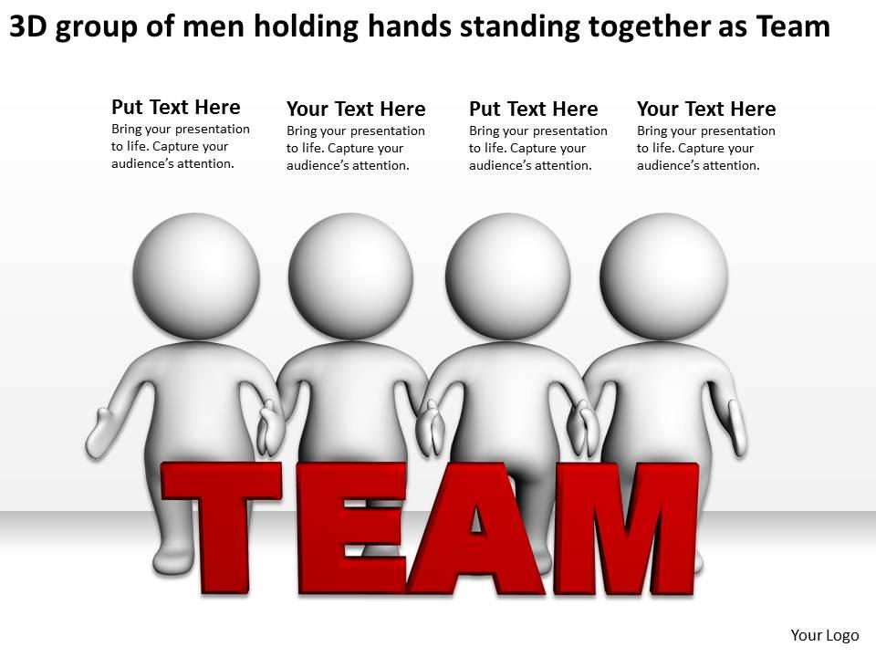 3D group of men holding hands standing together as Team Ppt Graphic