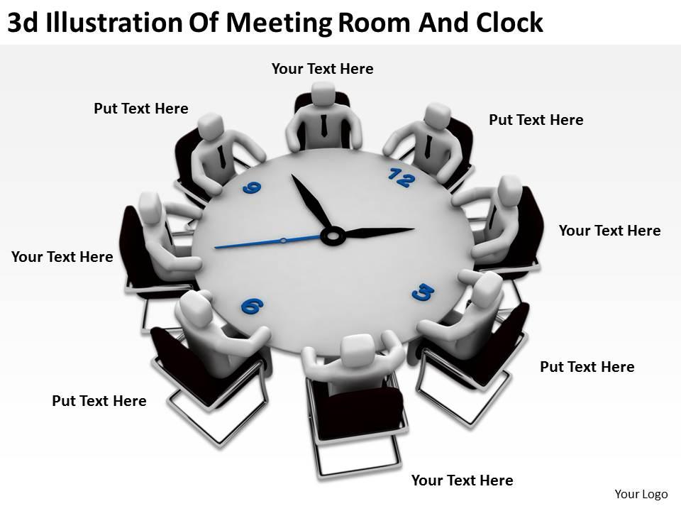 3d illustration of meeting room and clock ppt graphics icons Slide01