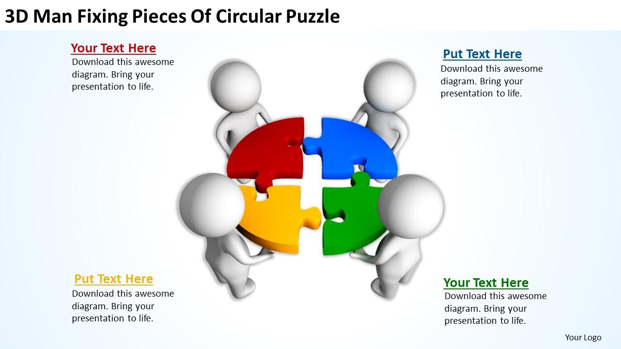 3d man fixing pieces of circular puzzle ppt graphics icons powerpoint Slide01