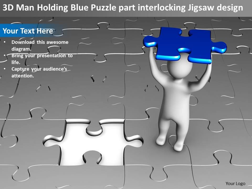 3d_man_holding_blue_puzzle_part_interlocking_jigsaw_design_ppt_graphics_icons_Slide01
