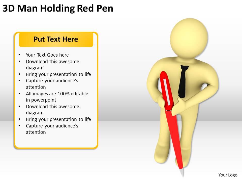 3d man holding red pen ppt graphics icons powerpoint Slide00