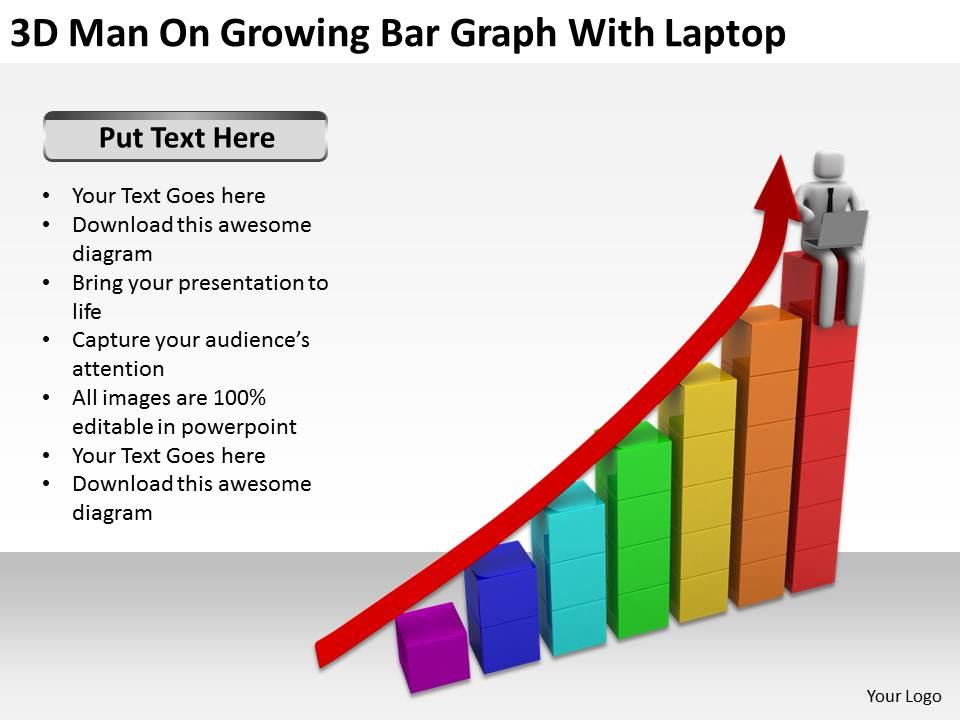 3d_man_on_growing_bar_garph_with_laptop_ppt_graphics_icons_powerpoint_Slide01