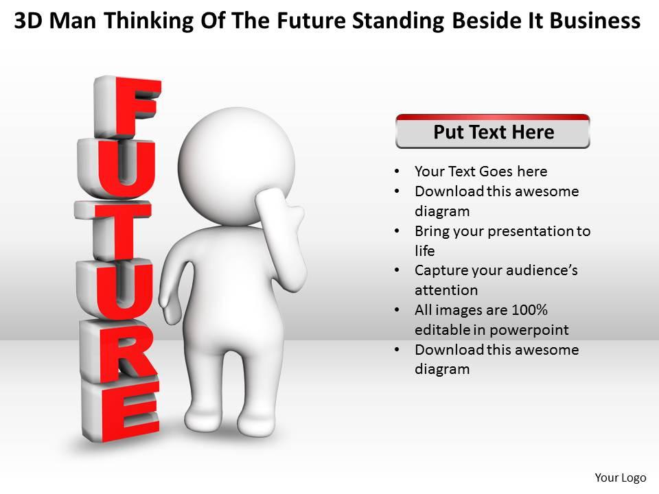 3d man thinking of the future standing beside it business ppt graphic icon Slide01