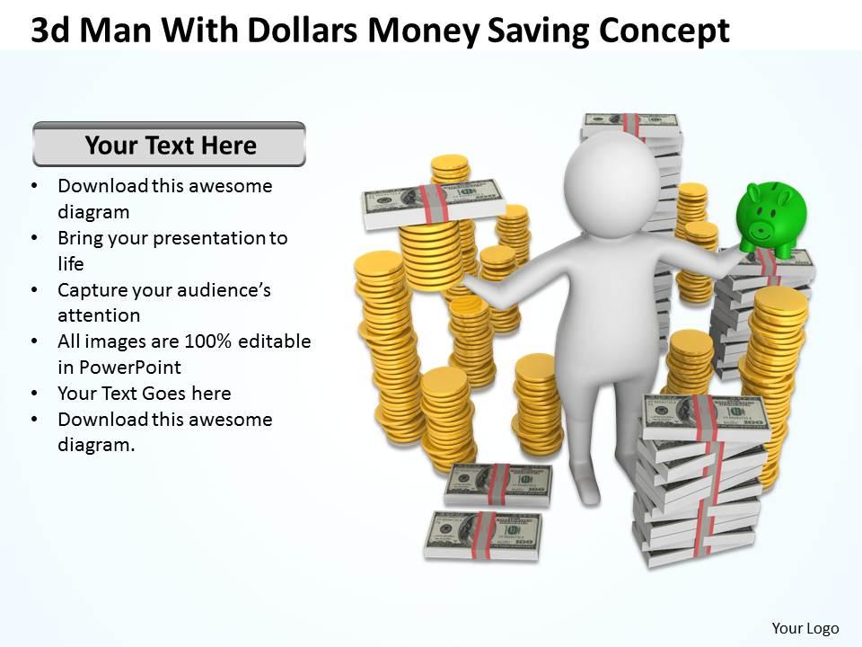 3d man with dollars money saving concept ppt graphic icon Slide01