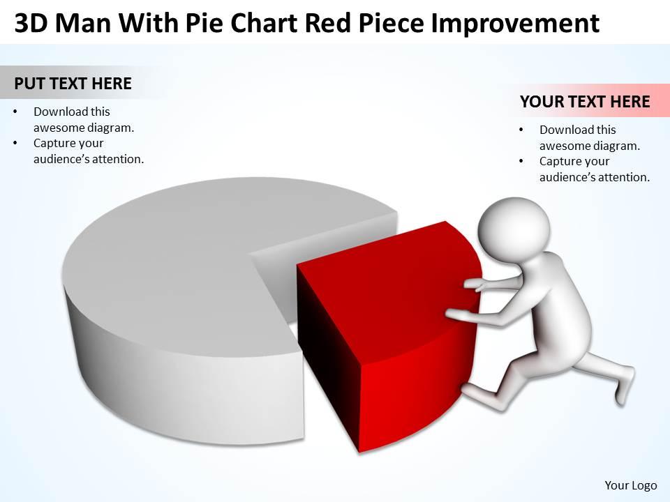 3d man with pie chart red piece improvement ppt graphics icons powerpoint Slide01