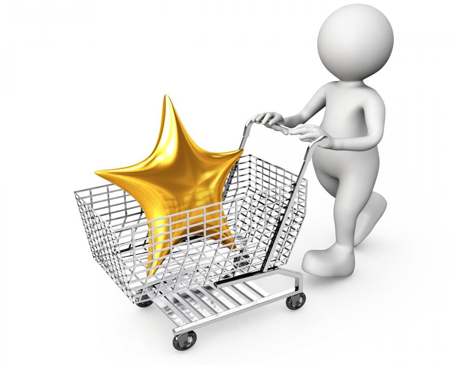 3d man with star in cart stock photo Slide01