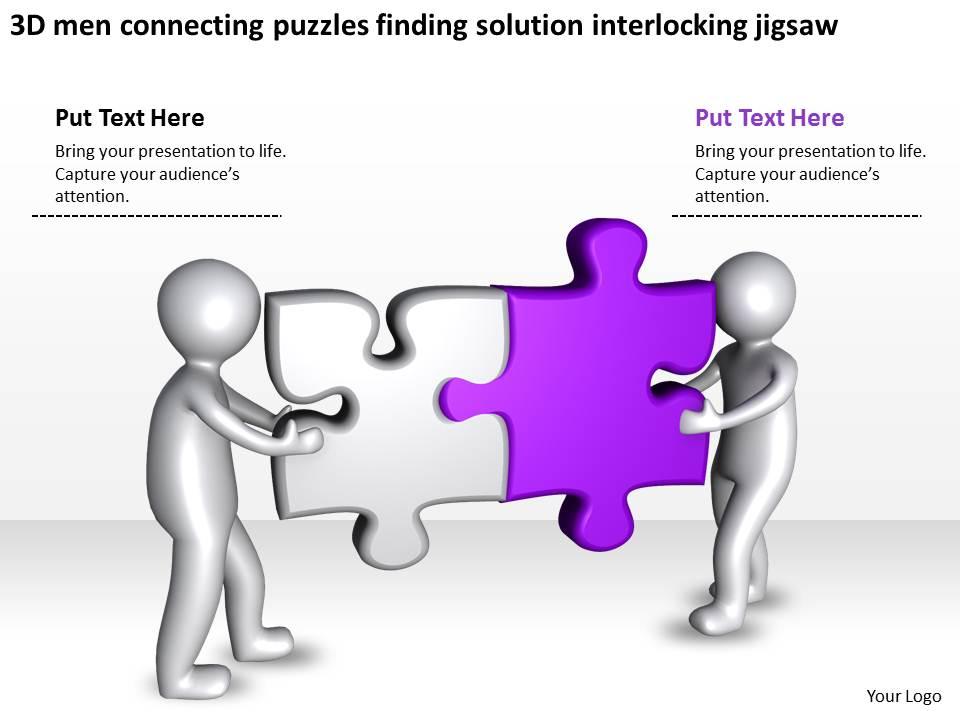 3d men connecting puzzles finding solution interlocking jigsaw ppt graphic icon Slide01