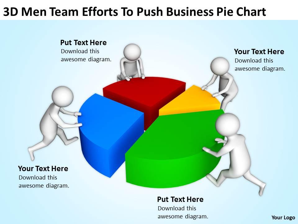3d men team efforts to push business pie chart ppt graphics icons powerpoint Slide01