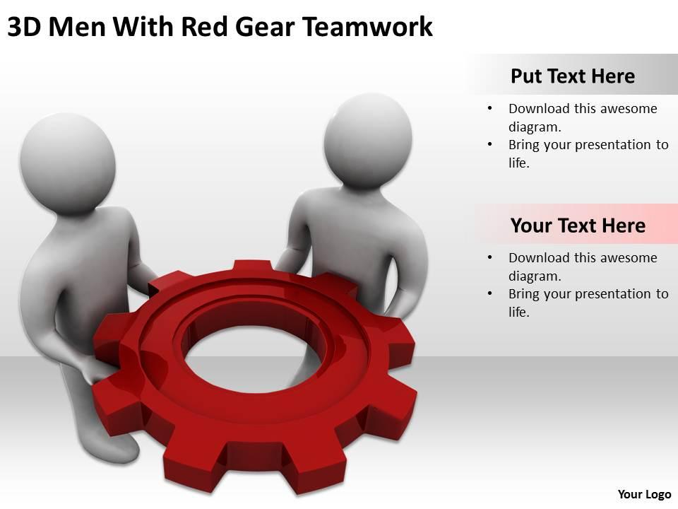 3d men with red gear teamwork ppt graphics icons powerpoint Slide00