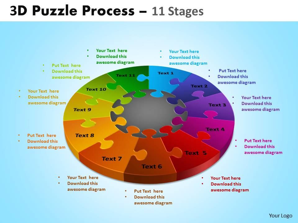 3d puzzle process diagram 11 stages diagram ppt templates 6 Slide01