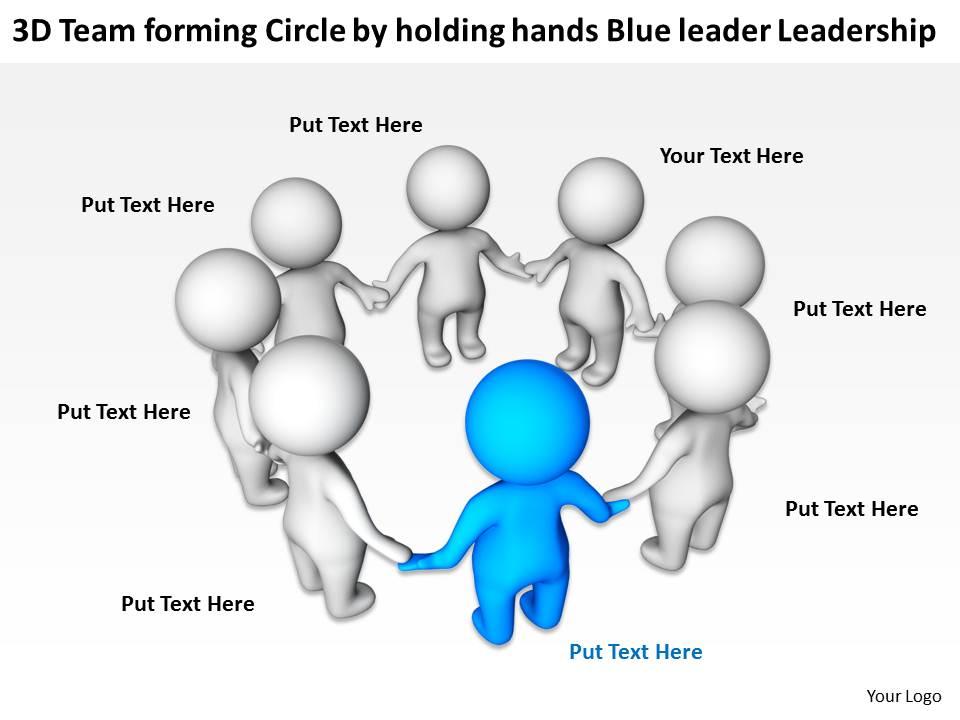 3d team forming circle by holding hands blue leader leadership ppt graphic icon Slide01